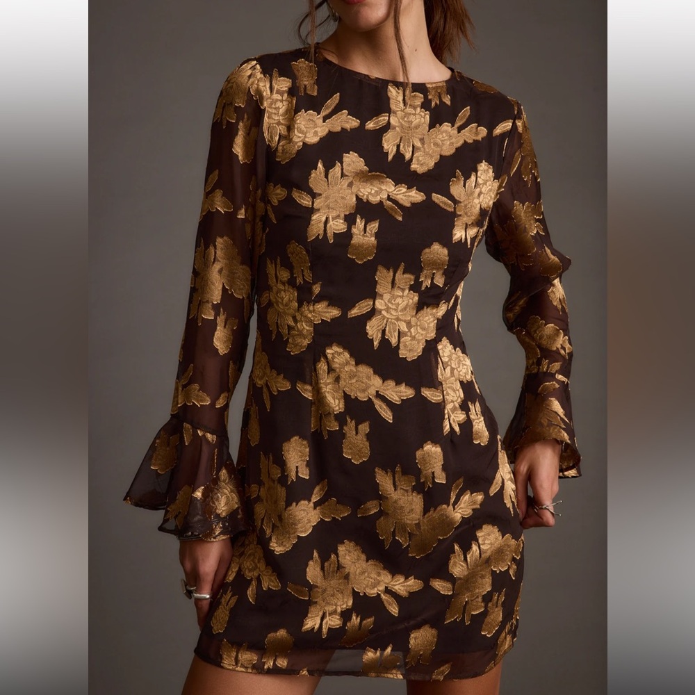 12th tribe Marissa Gold and Black Floral Mini Dress - Picture 11 of 11